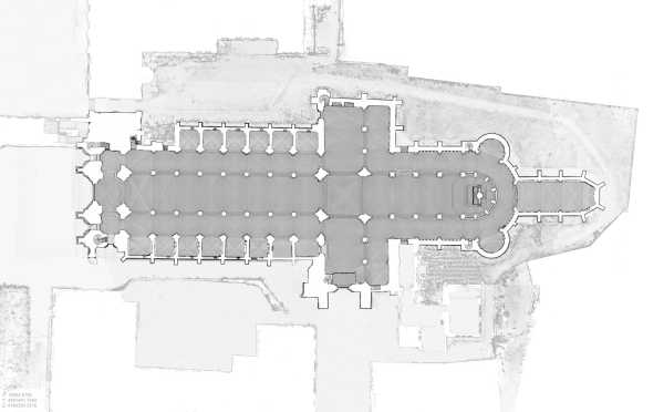 Groundfloorplan of the cathedral, automatically generated from pointcloud (Source: Mathias Häcki)